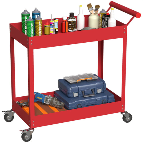 2 Tier Rolling Tool Cart With Wheels, Red
