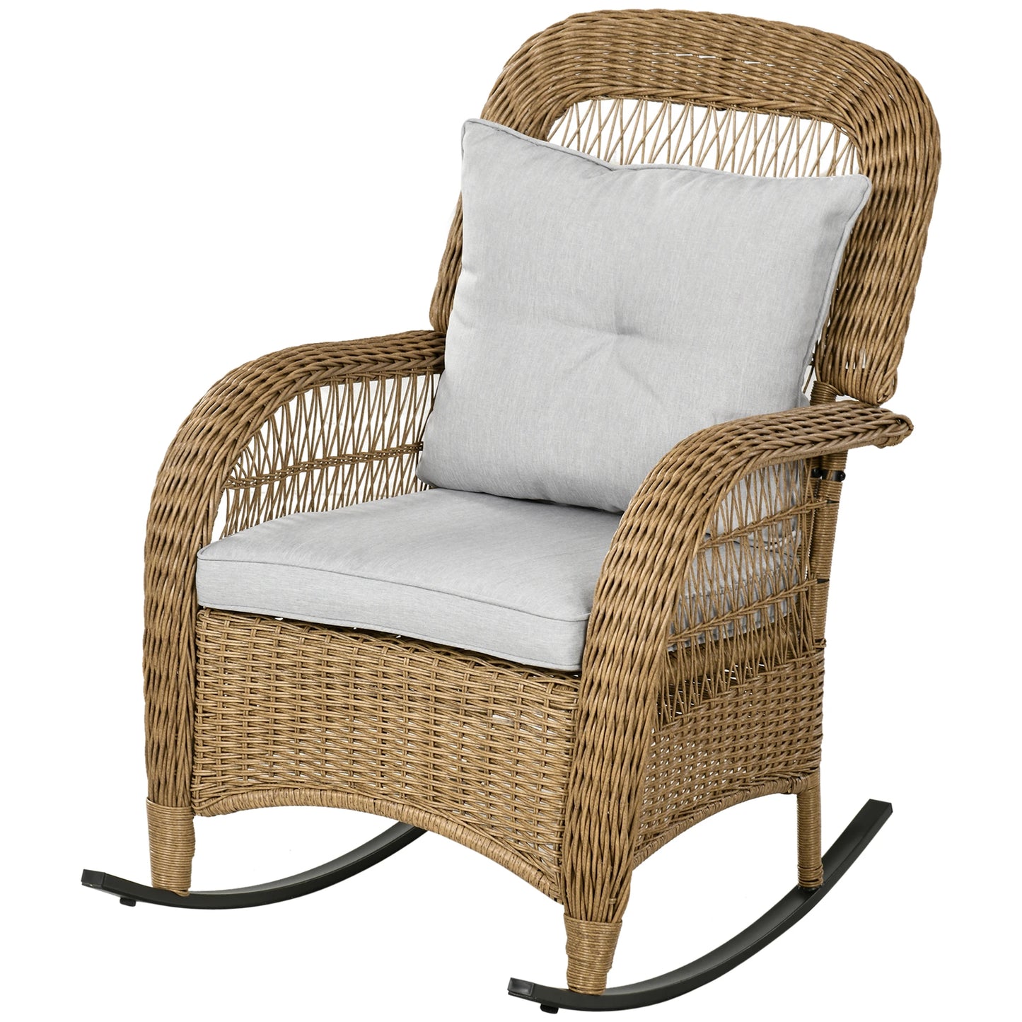 Rattan Rocking Chair With Cushion, Garden Porch Furniture, Light Grey Patio Chairs Yellow PE Rattan, Light Grey Fabric at Gallery Canada