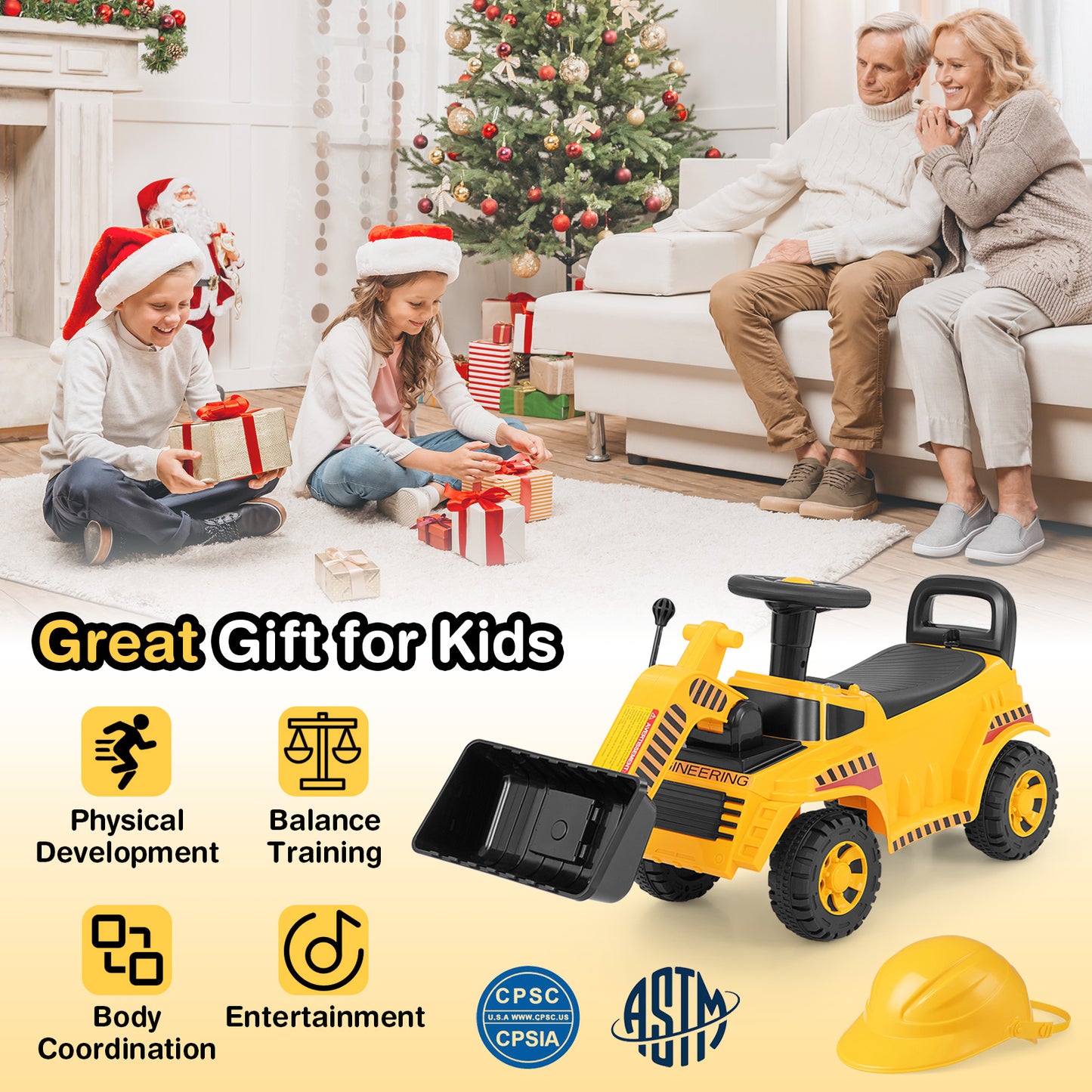 Excavator Digger Toy, Adjustable Bucket, Yellow Push & Pedal Ride On Toys at Gallery Canada