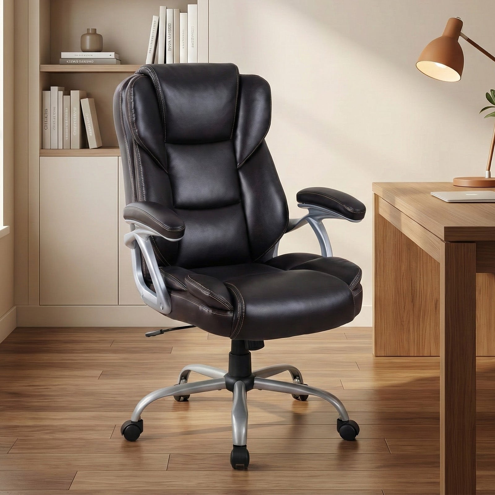 Executive Office Chair Leather Ergonomic Computer Desk Chair with Padded Seat and Armrests, Brown Executive Chairs at Gallery Canada