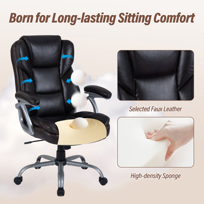 Executive Office Chair Leather Ergonomic Computer Desk Chair with Padded Seat and Armrests, Brown Executive Chairs at Gallery Canada