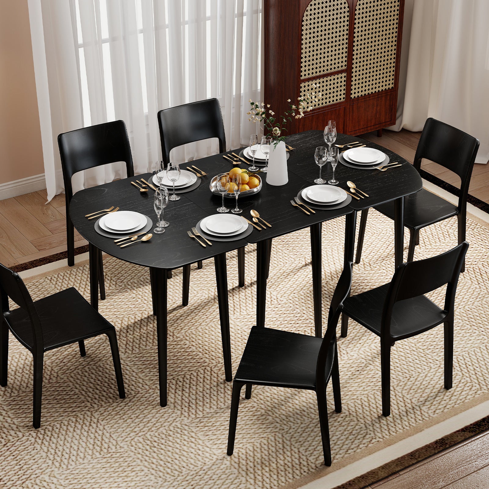 Extendable Dining Table Set, 2 Half-Round 1 Rectangular, Black Dining Tables at Gallery Canada