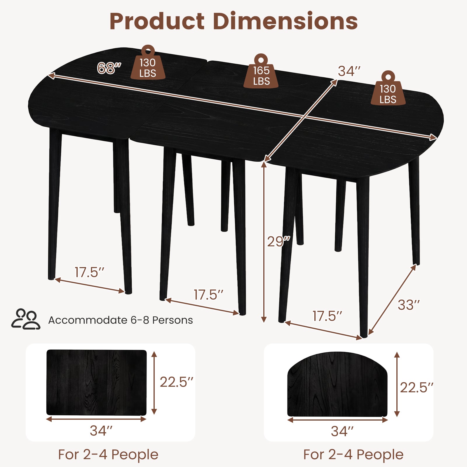Extendable Dining Table Set, 2 Half-Round 1 Rectangular, Black Dining Tables at Gallery Canada