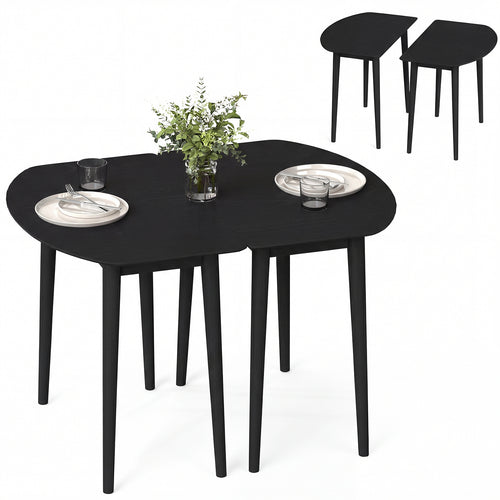 Extendable Oval Dining Table Set, 2 Half-Round Tables, Black