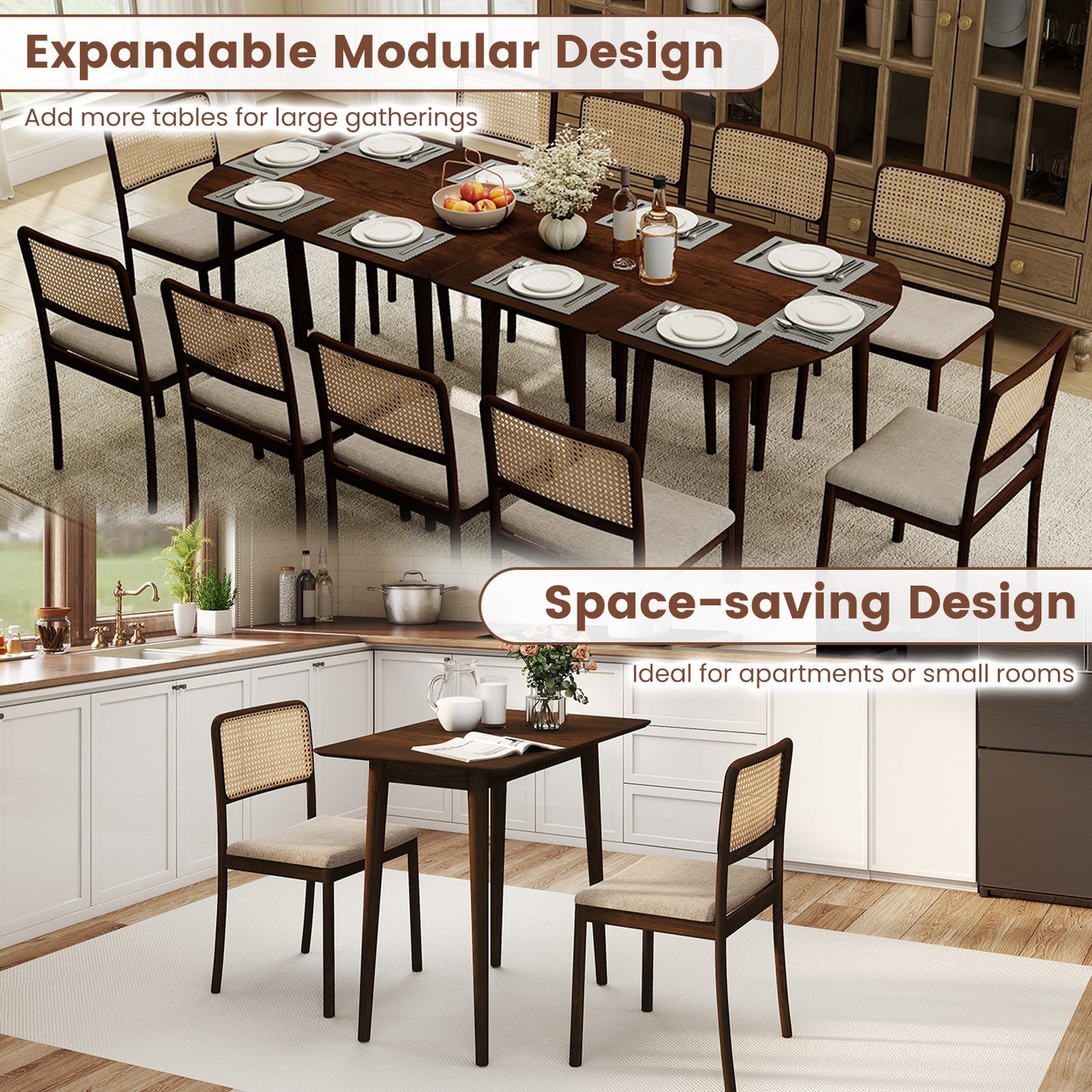 Extendable Oval Dining Table Set, 2 Half-Round Tables, Walnut Dining Tables at Gallery Canada