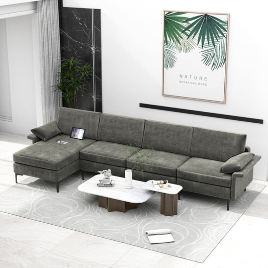 Extra Large L-Shaped Sectional Sofa, Reversible Chaise, 2 USB Ports, Gray Sofas & Loveseats Gray at Gallery Canada