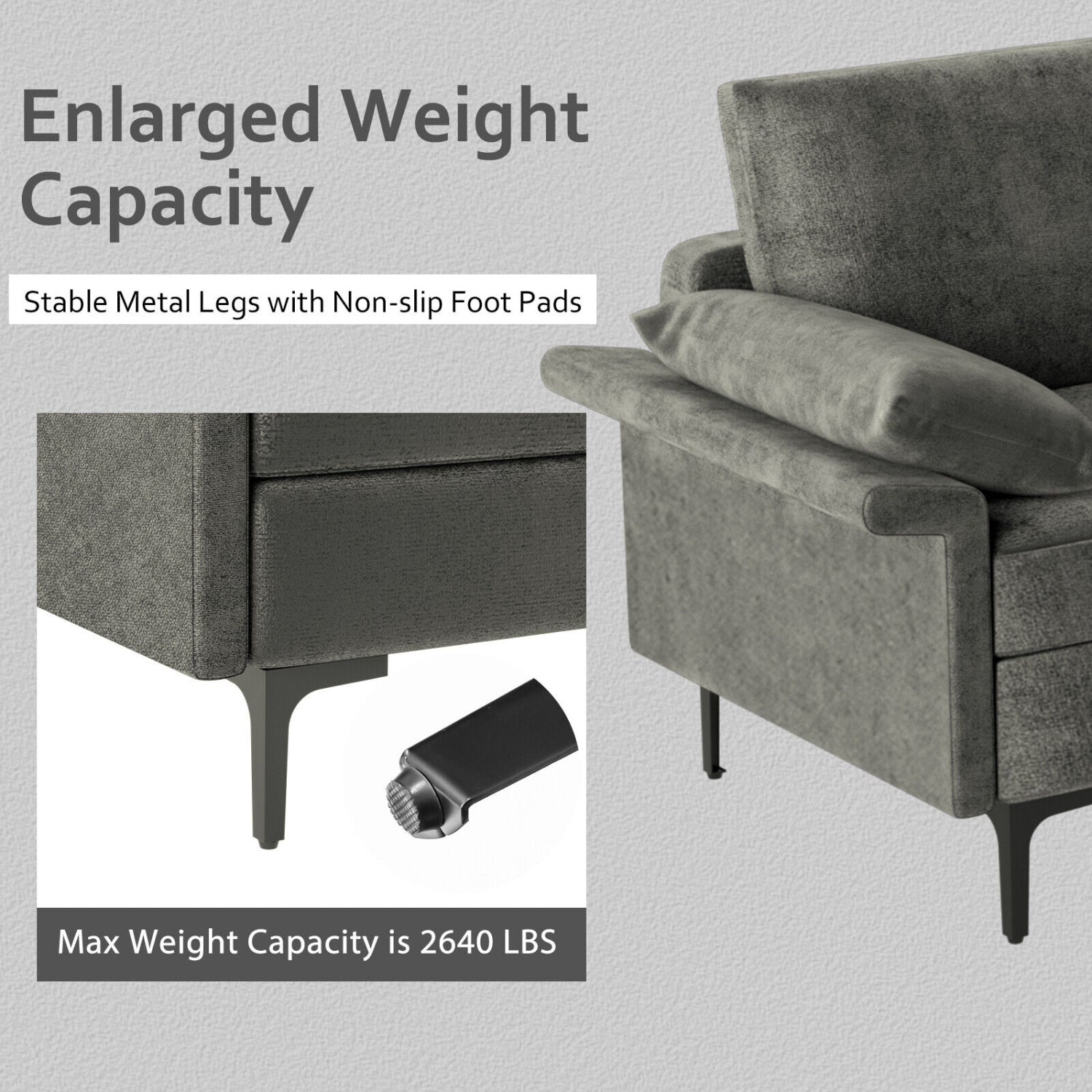 Extra Large L-Shaped Sectional Sofa, Reversible Chaise, 2 USB Ports, Gray Sofas & Loveseats at Gallery Canada