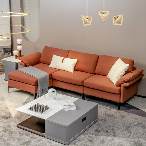 Extra Large Modular L-Shaped Sectional Sofa, Reversible Chaise, 4-5 People, Red