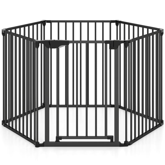 Extra Wide Baby Gate Fits 34.5-154" Openings 6-Panel Adjustable Pet Safety Fence, Black Pet Gate Black at Gallery Canada