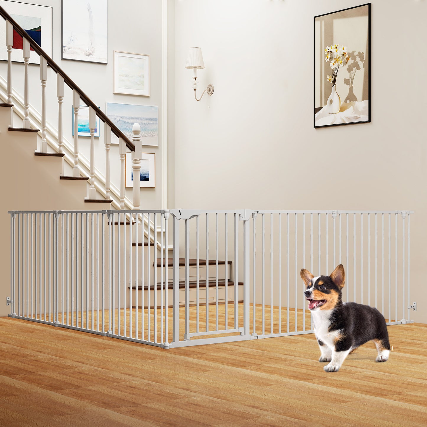 Extra Wide Baby Gate Fits 34.5-154" Openings 6-Panel Adjustable Pet Safety Fence, White Pet Gate at Gallery Canada