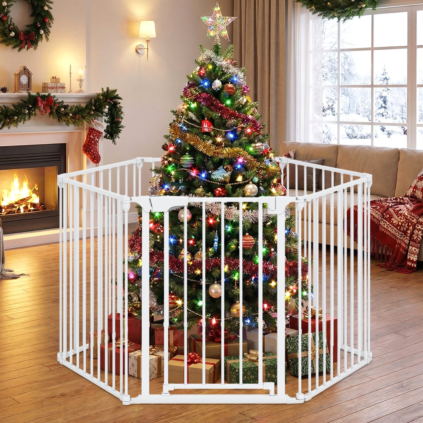 Extra Wide Baby Gate Fits 34.5-154" Openings 6-Panel Adjustable Pet Safety Fence, White Pet Gate at Gallery Canada