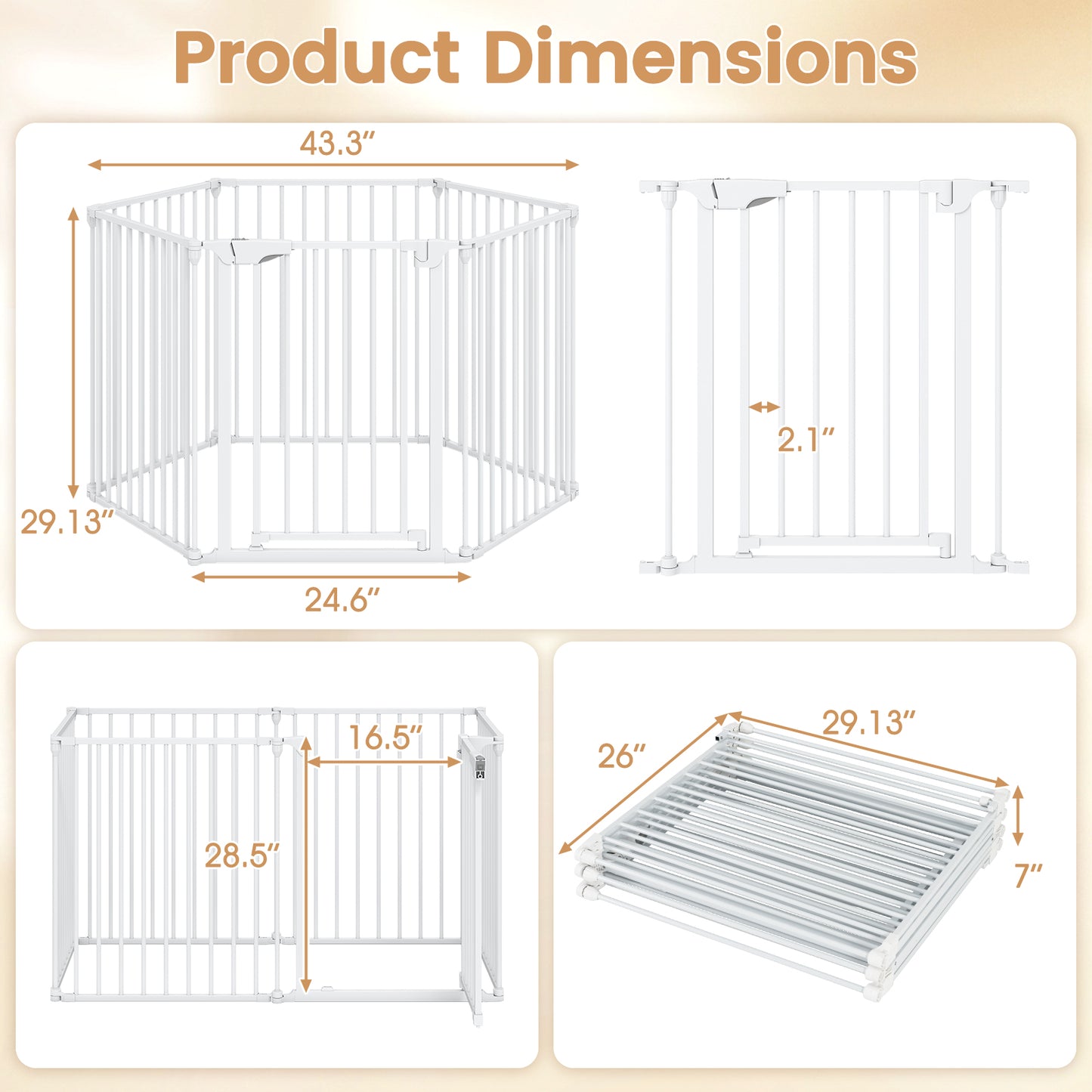 Extra Wide Baby Gate Fits 34.5-154" Openings 6-Panel Adjustable Pet Safety Fence, White Pet Gate at Gallery Canada