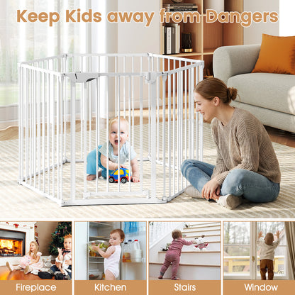 Extra Wide Baby Gate Fits 34.5-154" Openings 6-Panel Adjustable Pet Safety Fence, White Pet Gate at Gallery Canada