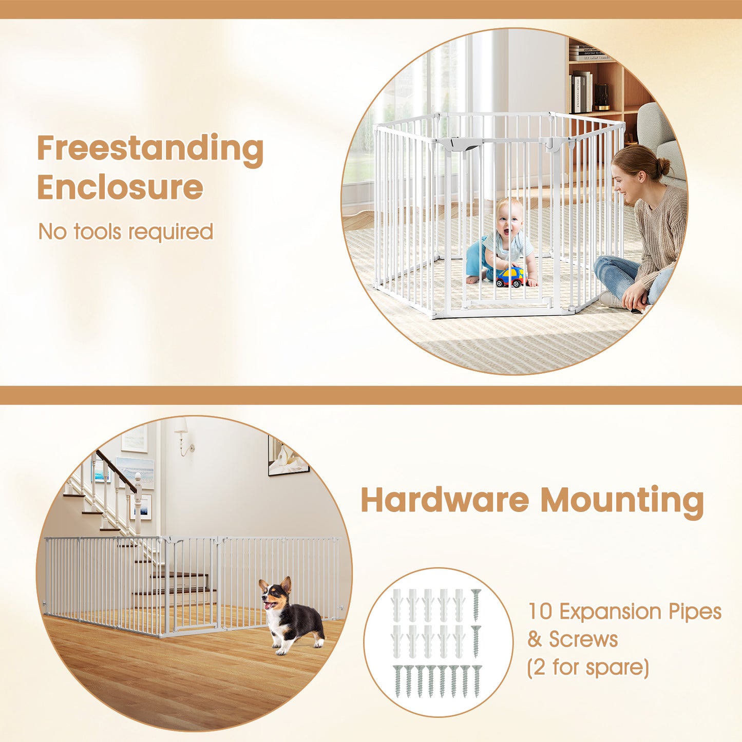 Extra Wide Baby Gate Fits 34.5-154" Openings 6-Panel Adjustable Pet Safety Fence, White Pet Gate at Gallery Canada