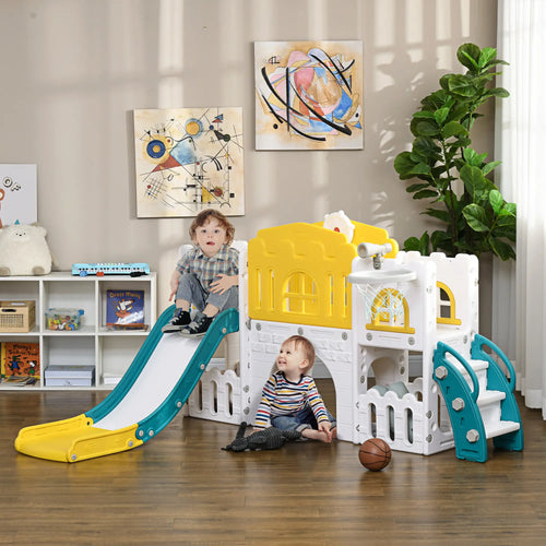 7 in 1 Toddler Slide, Basketball Hoop, Climber, Telescope, Yellow