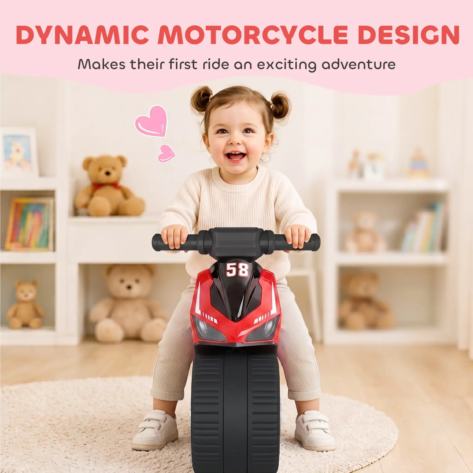 Balance Bike with Music, Wide Tires, Red Riding & Rocking Toys at Gallery Canada