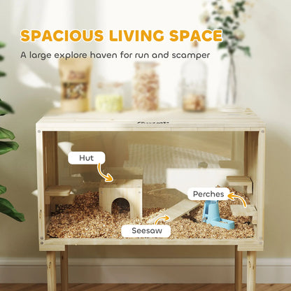 28"L Wooden Hamster Cage, Seesaw, Water Bottle, Food Dish, Hut, Transparent Panel Hamster Cages at Gallery Canada