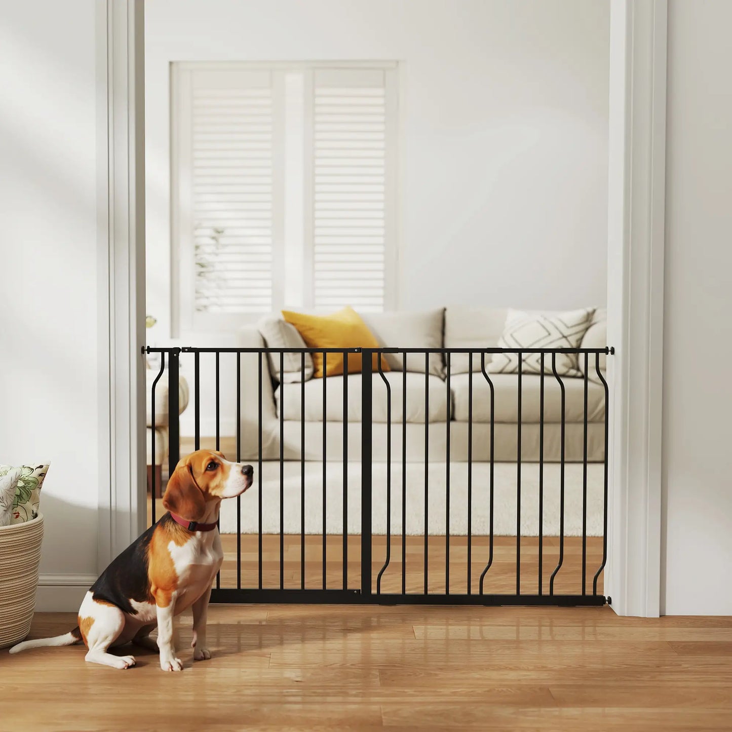30"-57" Easy Install Pet Gate With Door, Double Lock, Extra Wide, Black Houses, Kennels & Pens at Gallery Canada
