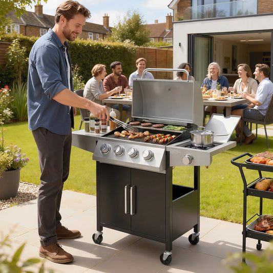 4+1 Burner Liquid Propane Gas Grill, Outdoor Portable BBQ