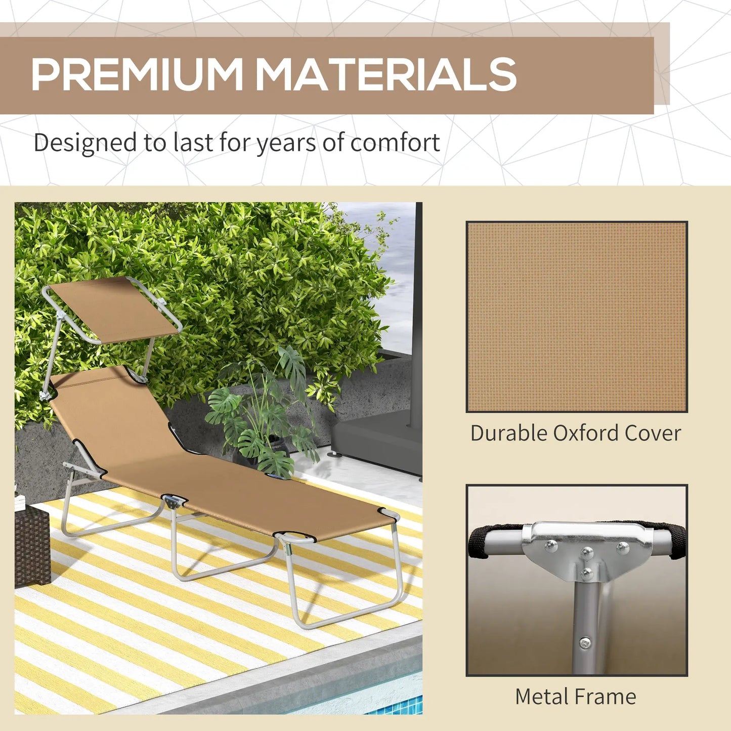 Adjustable Folding Chaise Lounge, Outdoor Chair With Sun Shade, Brown Lounger Chairs at Gallery Canada