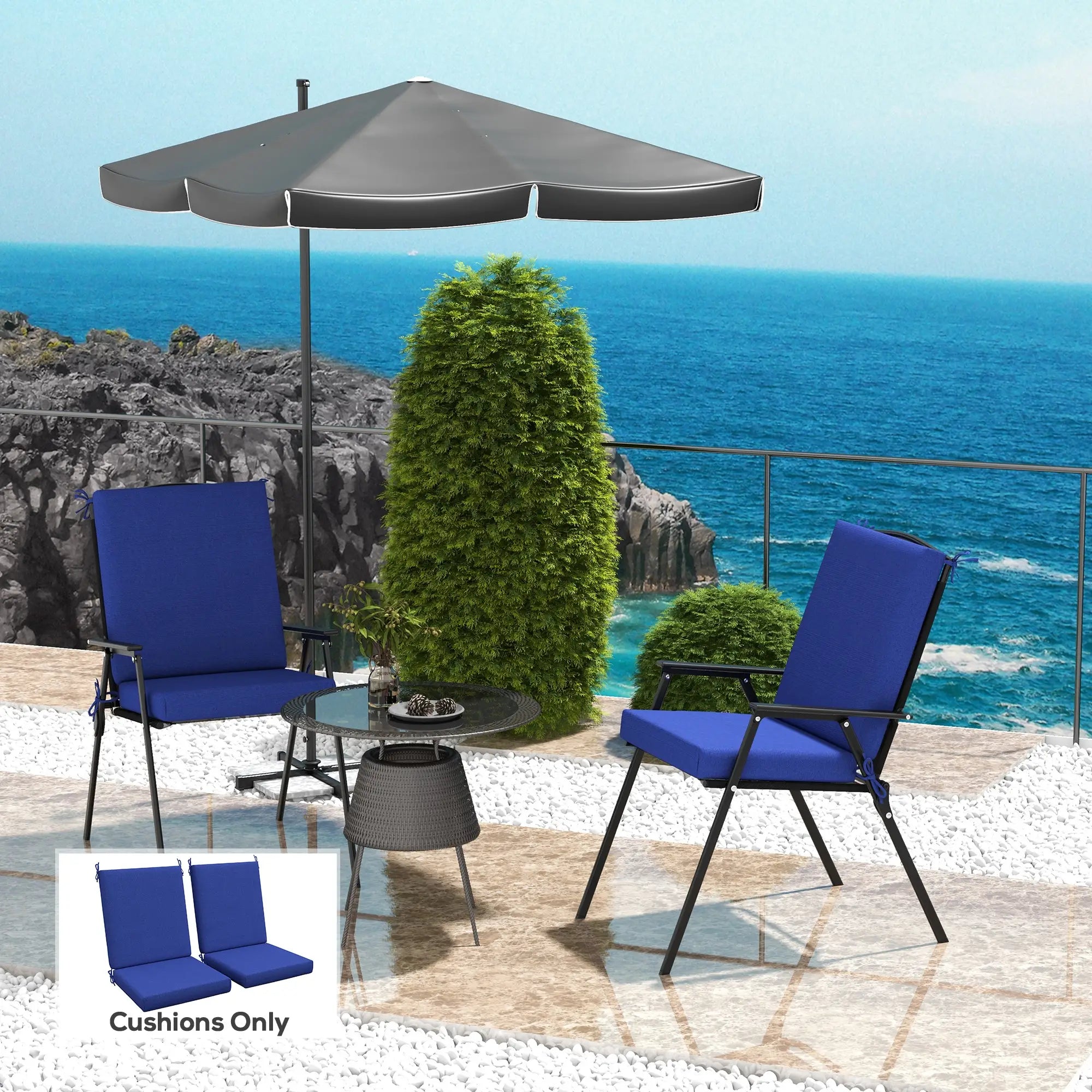Outdoor Cushions Set of 2, Dining Chair Seat Cushions with Back, Navy Patio Chair Cushions at Gallery Canada