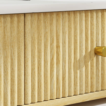 Modern TV Stand, Marble-Effect Top, 3 Drawers, 2 Shelves, 32-65 Inch, Natural TV Stands at Gallery Canada