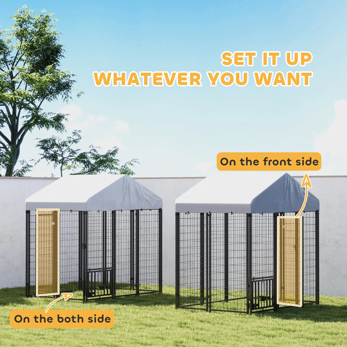 Outdoor Dog Kennel, Waterproof UV-Resistant Cover, Adjustable Feeding Bowls, 5.9 x 4 x 6 ft Houses, Kennels & Pens at Gallery Canada