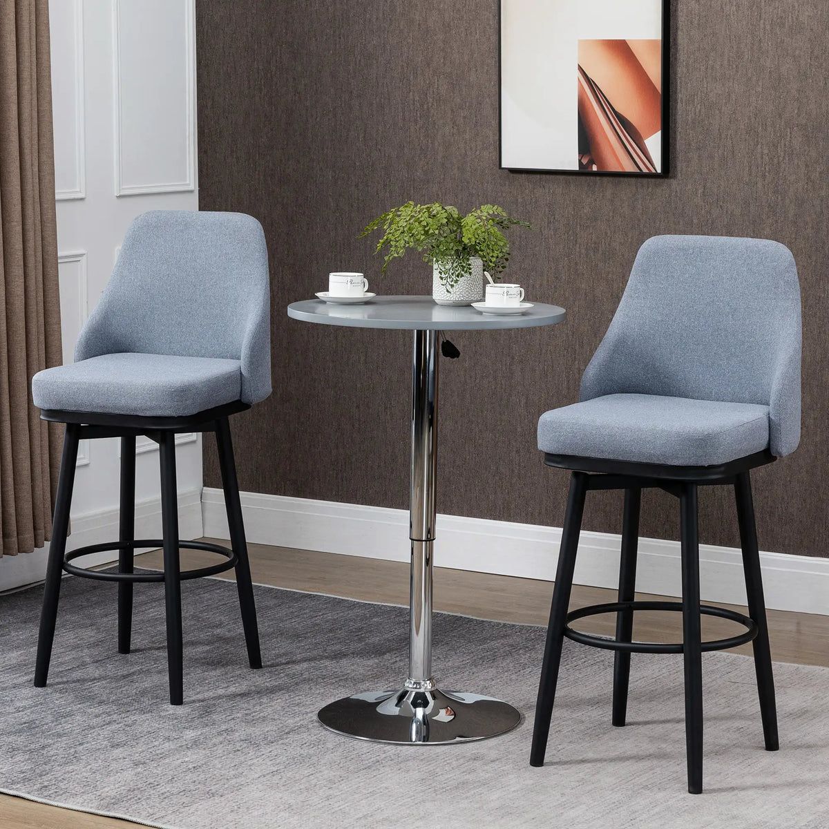 Extra Tall Bar Stools Set of 2, 360° Swivel, Steel Legs Footrest, Light Grey Bar Stools at Gallery Canada