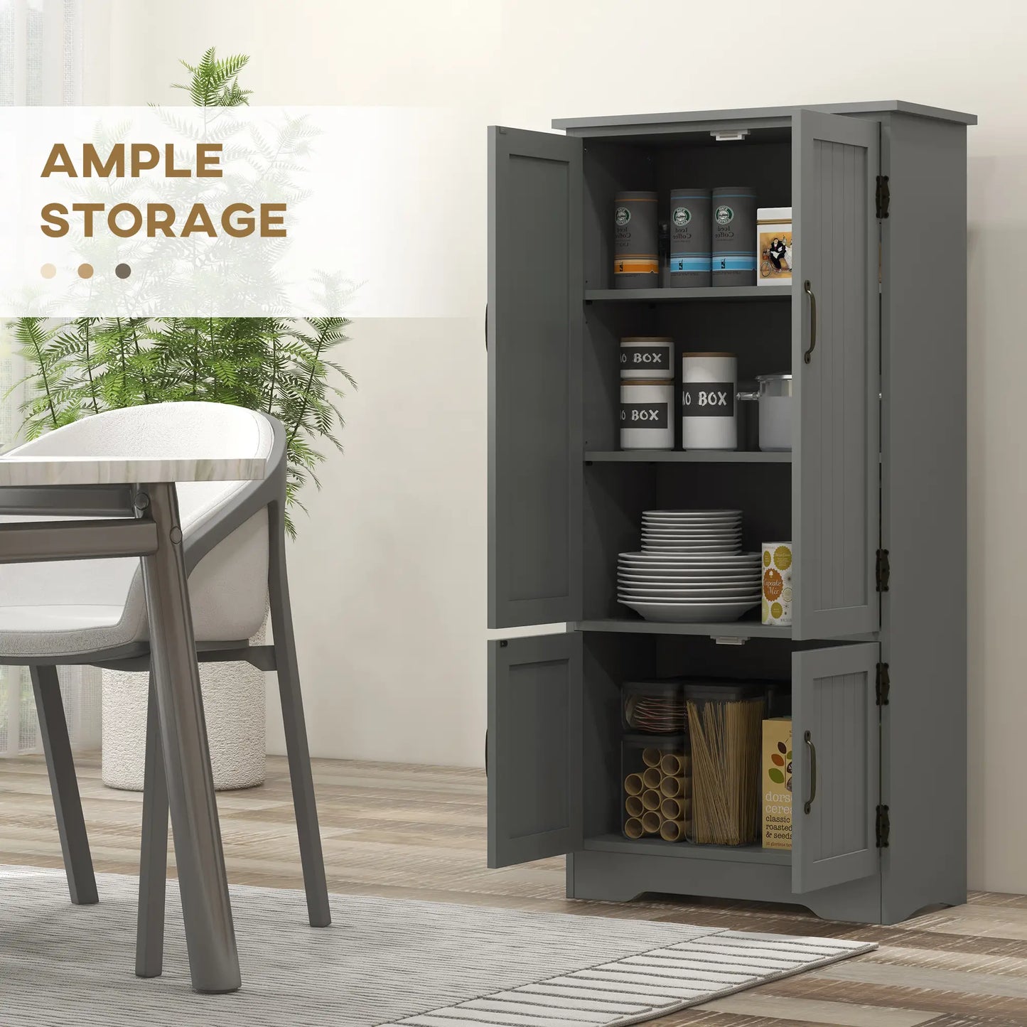 4-Door Storage Cabinet, Adjustable Shelves, Large Space, Grey Kitchen Pantry Cabinets at Gallery Canada