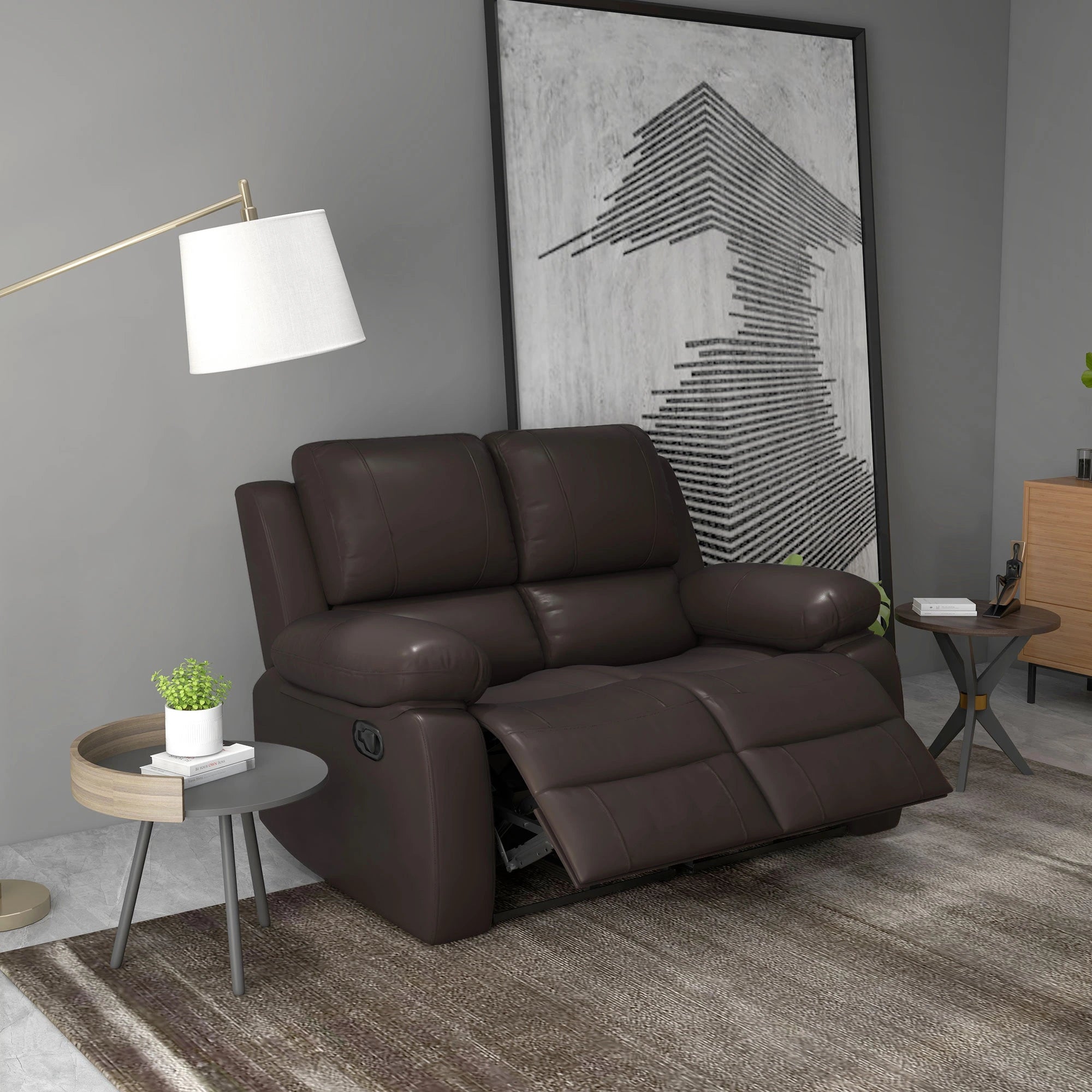 PU Leather Manual Recliner Sofa, Double Loveseat with Footrest, Brown 2-Seater Sofas at Gallery Canada