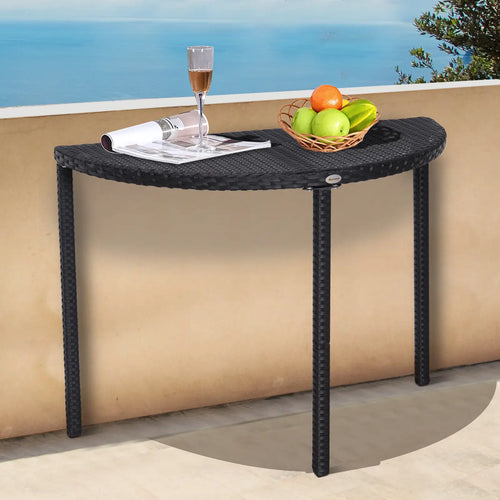 Half Round Side Table, PE Rattan Coffee Table, Black