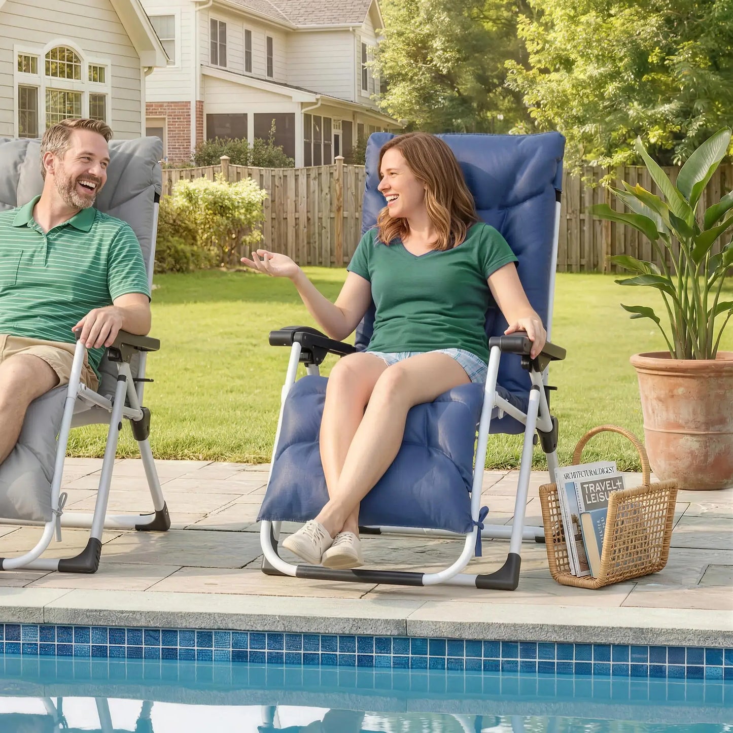 Reclining Zero Gravity Chair, Adjustable Backrest, Folding Garden Lounger, Dark Blue Lounger Chairs at Gallery Canada