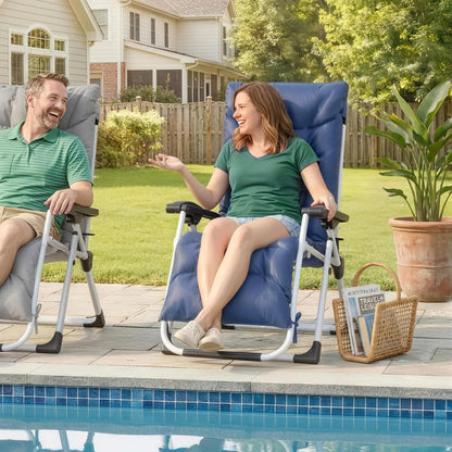 Reclining Zero Gravity Chair, Adjustable Backrest, Folding Garden Lounger, Dark Blue Lounger Chairs at Gallery Canada