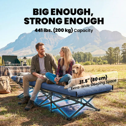 32" Extra Wide Folding Camping Cot, Soft Pad, Non-Slip Feet, Carry Bag, Blue Camping Cots at Gallery Canada
