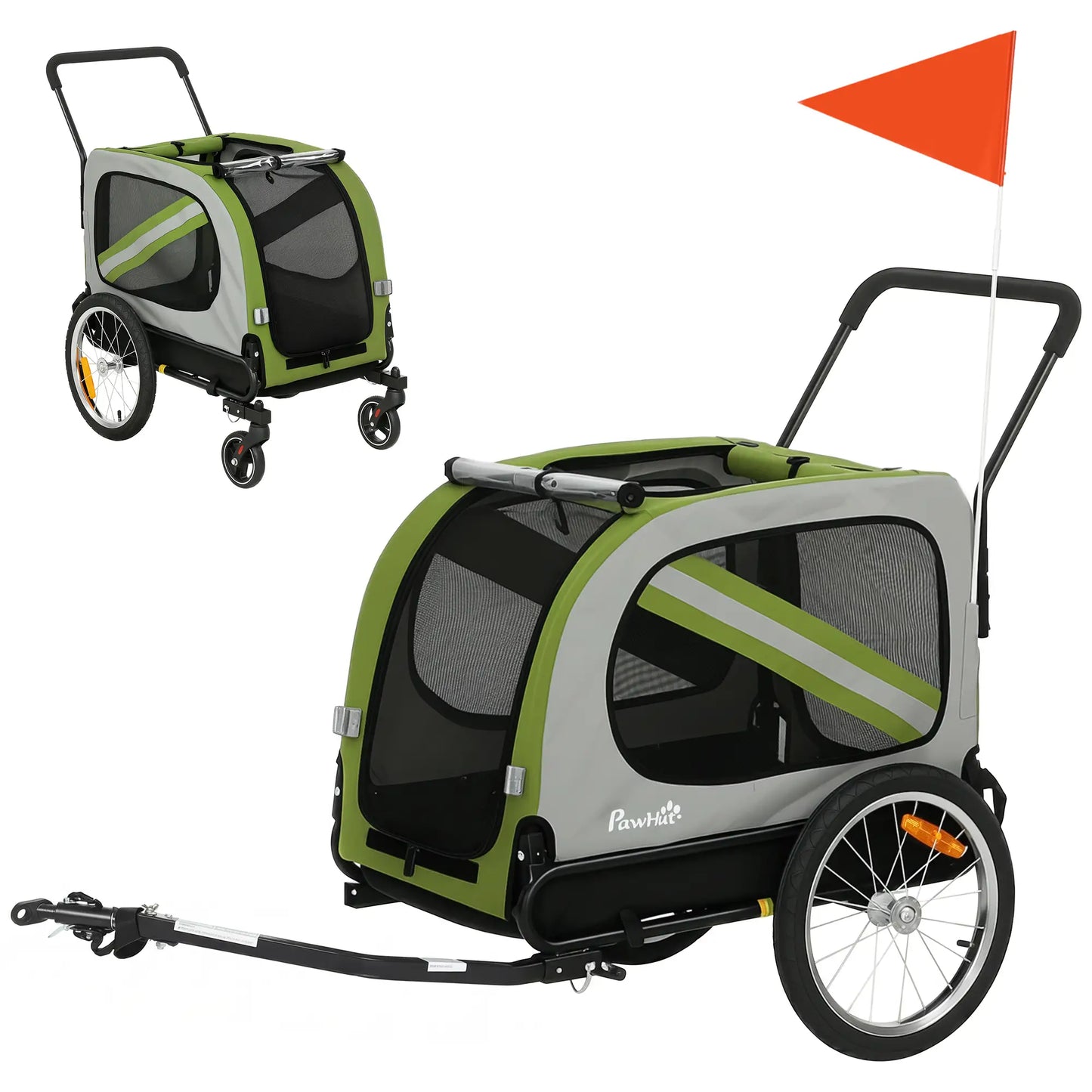 2-in-1 Dog Bike Trailer Pet Stroller, Green Dog Bike Trailers & Strollers Green, Silver, Black at Gallery Canada