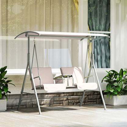 Double Outdoor Swing Chair, 2 Person, Covered, Beige Patio Swings with Stand at Gallery Canada