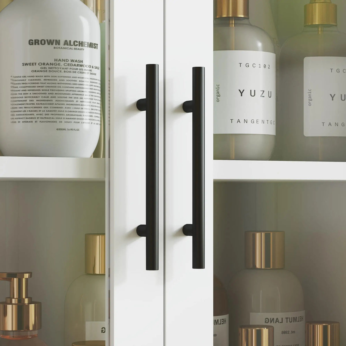67" Tall Bathroom Storage Cabinet, Glass Doors, Adjustable Shelves, White Bathroom Cabinets at Gallery Canada