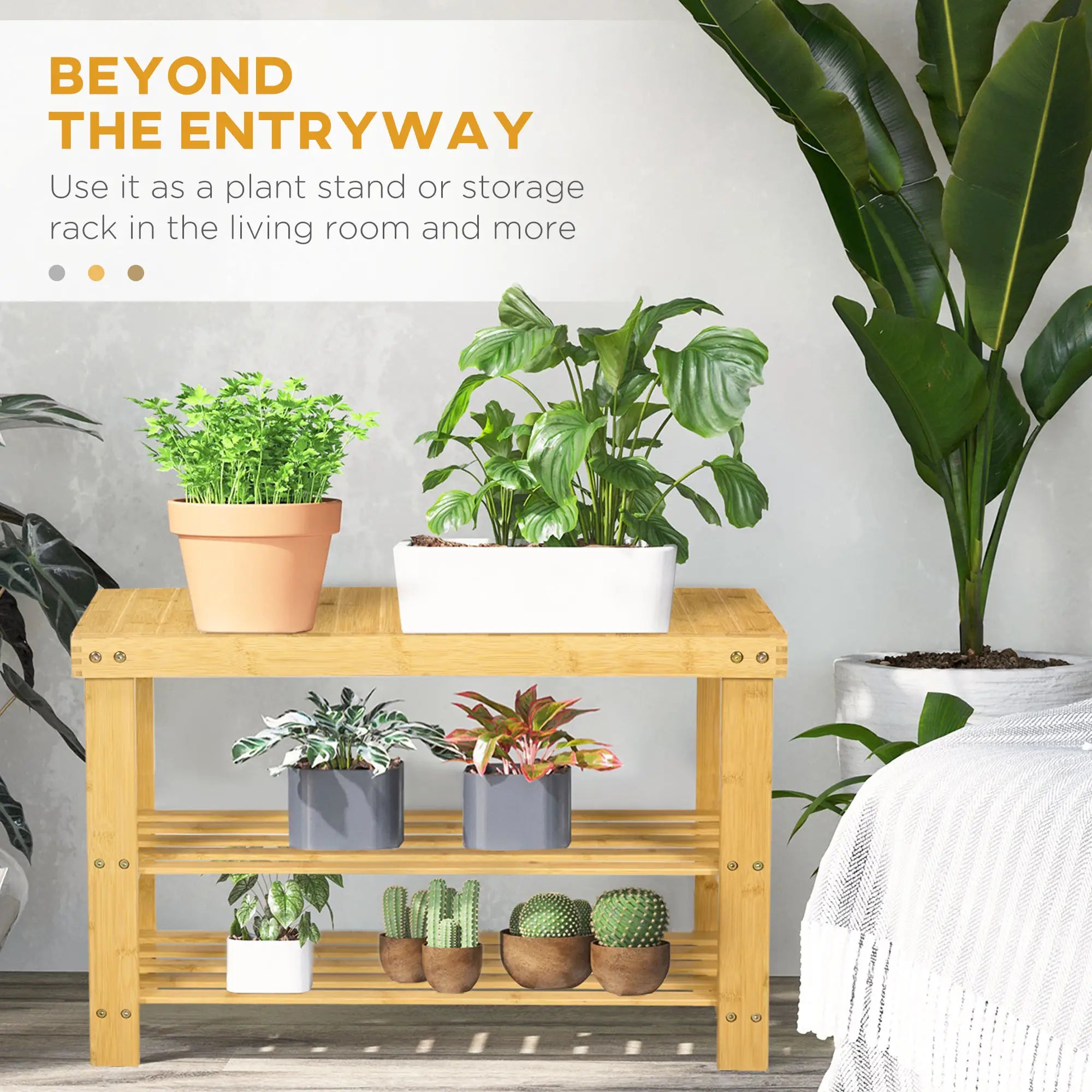 3-Tier Bamboo Shoe Bench, Natural Wood, 2 Shelves Shoe Storage Cabinets & Racks at Gallery Canada