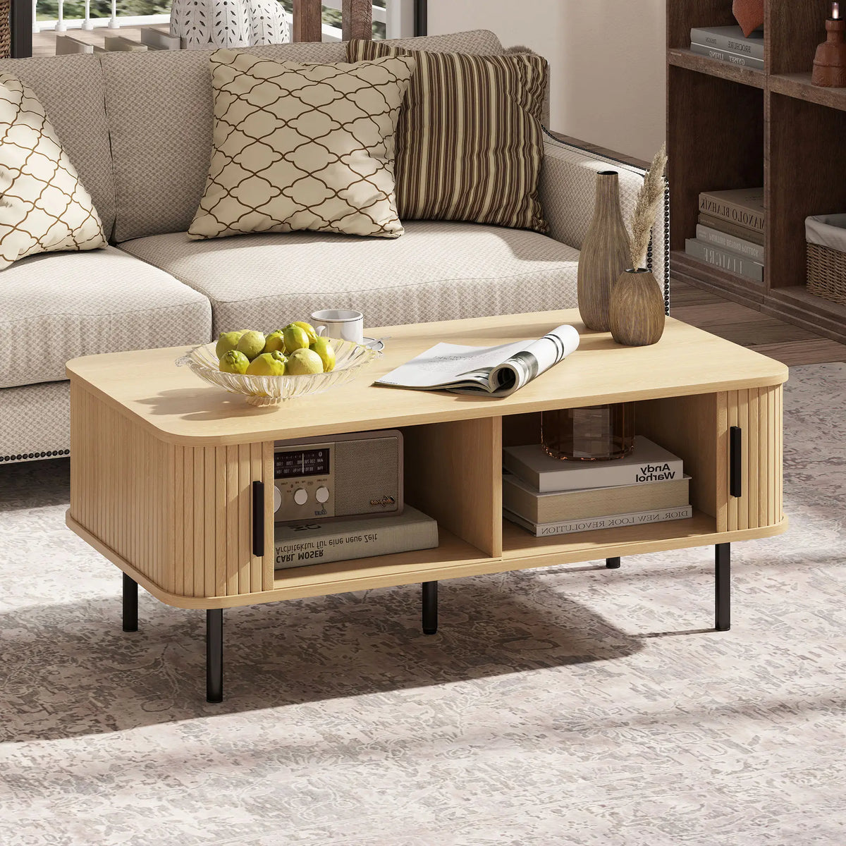 Coffee Table with Storage, Nordic Side Table, Slatted Tambour Doors, Steel Legs, Oak Coffee Tables at Gallery Canada