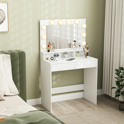 Vanity Table with LED Mirror, Charging Station, Drawers, White Dressing & Vanity Tables at Gallery Canada