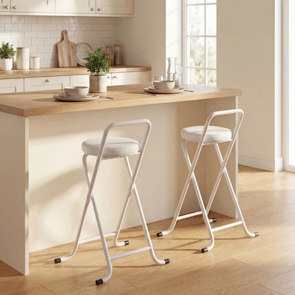 Foldable Bar Stools Set Of 2, PU Cushioned Seat With Footrest, White Bar Stools at Gallery Canada