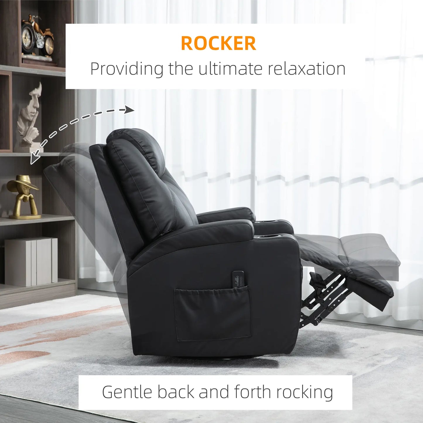 Massage Recliner Chair, 8 Vibration Points, PU Leather, 360° Swivel, Black Single Sofas at Gallery Canada