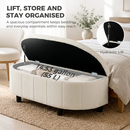 Semi-Round Ottoman With Hydraulic Lift-Top Storage, Cream White Storage Ottomans & Benches at Gallery Canada