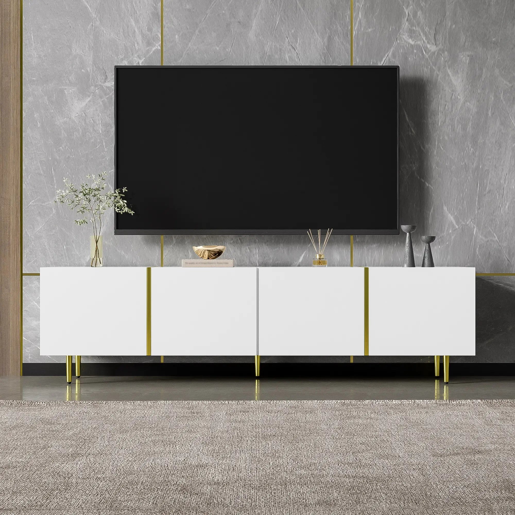 Modern TV Stand, 4 Doors, Soft-Close Hinges, 67
