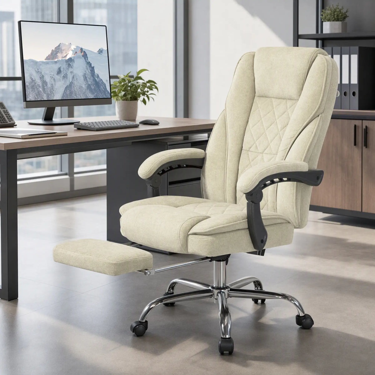 Massage Office Chair, Reclining Computer Chair, Adjustable Height, Footrest, Beige Massage Chairs at Gallery Canada