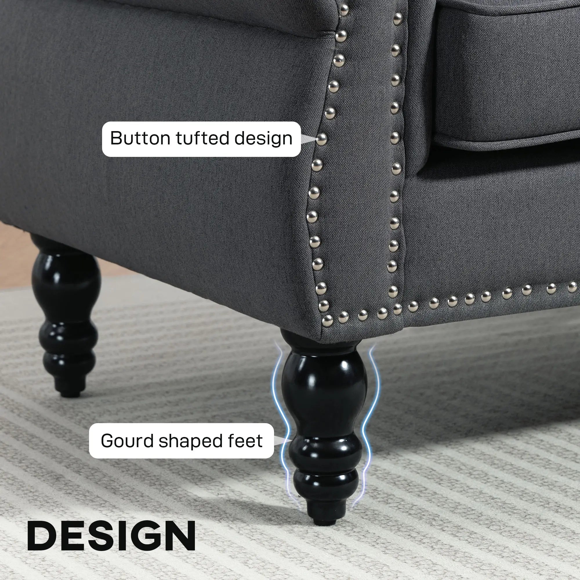 Midback Double Sofa, Sponge Padding, 2 Seater, Rubber Wood Leg, Dark Grey 2-Seater Sofas at Gallery Canada
