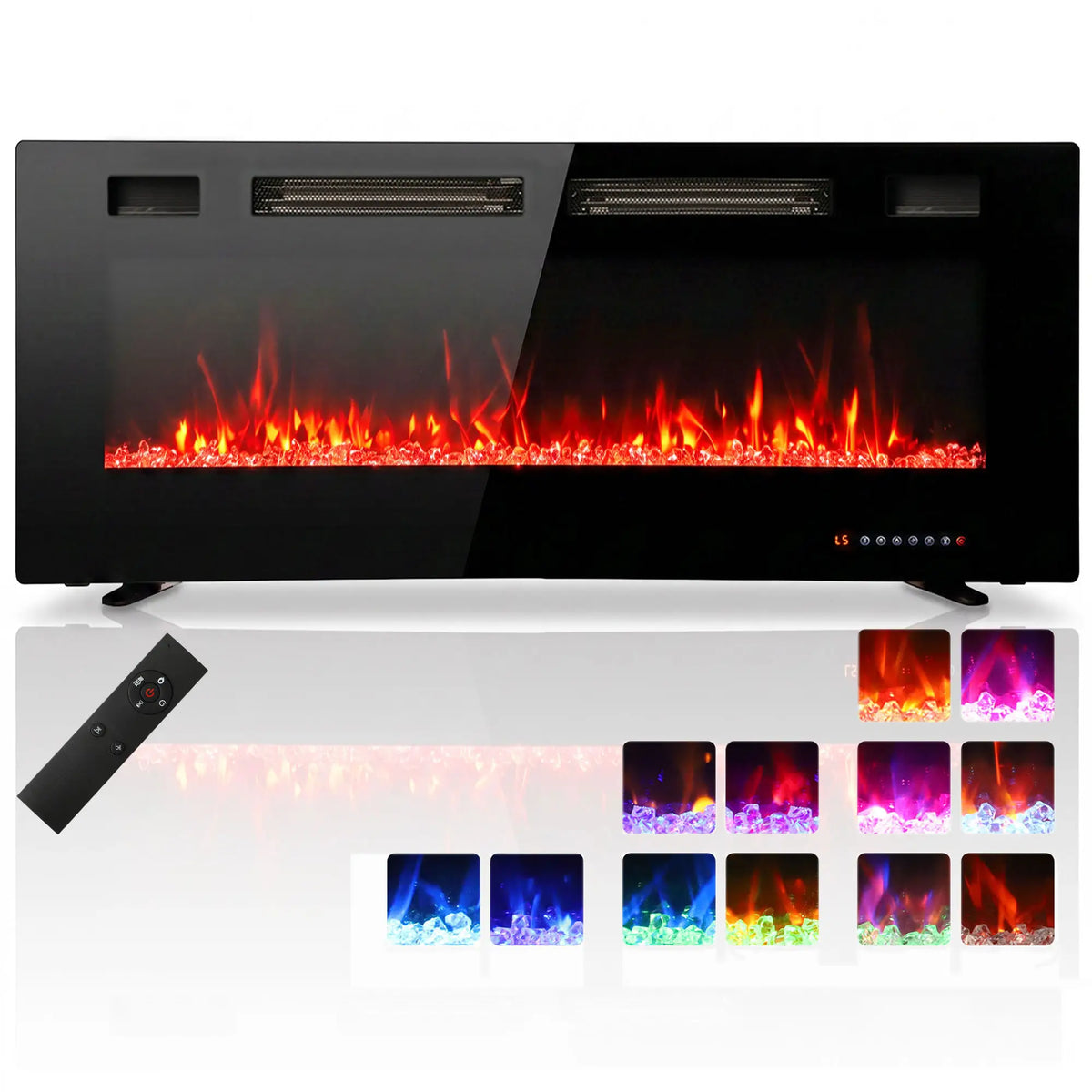 50" Electric Fireplace, Ultra-Thin Recessed, Wall Mounted, Black Electric Fireplaces Black at Gallery Canada