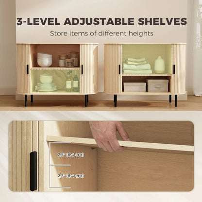 Sideboard Buffet Cabinet with Curved Tambour Doors, Natural Wood, Natural Wood Storage Cabinets at Gallery Canada