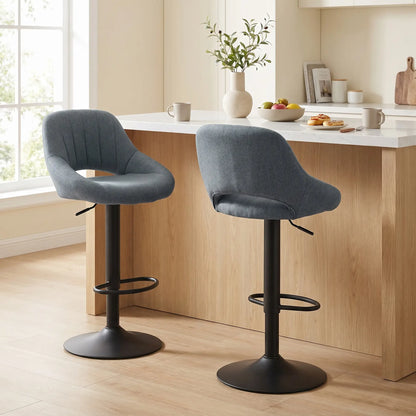 Linen Upholstered Counter Swivel Bar Stools Set of 2, Round Metal Base Bar Stools at Gallery Canada