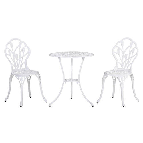 3 Piece Patio Bistro Set, Cast Aluminum Outdoor Furniture, White